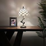 Tiffany Style Table Lamp White Stained Glass Crystal Beans LED Bulb Included 8"W*8"D*16"H