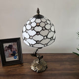 Tiffany Style Table Lamp White Stained Glass Crystal Beans LED Bulb Included 8"W*8"D*16"H