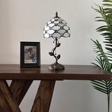 Tiffany Style Table Lamp White Stained Glass Crystal Beans LED Bulb Included 8"W*8"D*16"H
