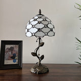 Tiffany Style Table Lamp White Stained Glass Crystal Beans LED Bulb Included 8"W*8"D*16"H
