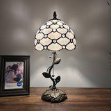 Tiffany Style Table Lamp White Stained Glass Crystal Beans LED Bulb Included 8"W*8"D*16"H