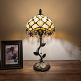 Tiffany Style Table Lamp Beige Stained Glass Crystal Beans LED Bulb Included 8"W*8"D*16"H