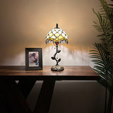 Tiffany Style Table Lamp Beige Stained Glass Crystal Beans LED Bulb Included 8"W*8"D*16"H