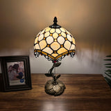 Tiffany Style Table Lamp Beige Stained Glass Crystal Beans LED Bulb Included 8"W*8"D*16"H
