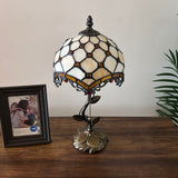 Tiffany Style Table Lamp Beige Stained Glass Crystal Beans LED Bulb Included 8"W*8"D*16"H
