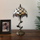 Tiffany Style Table Lamp Beige Stained Glass Crystal Beans LED Bulb Included 8"W*8"D*16"H
