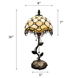 Tiffany Style Table Lamp Beige Stained Glass Crystal Beans LED Bulb Included 8"W*8"D*16"H