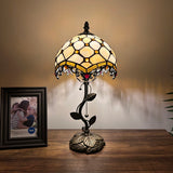 Tiffany Style Table Lamp Beige Stained Glass Crystal Beans LED Bulb Included 8"W*8"D*16"H