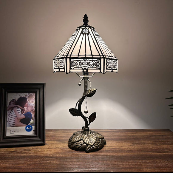 Tiffany Style Table Lamp White Stained Glass Hexagon LED Bulb Included 8