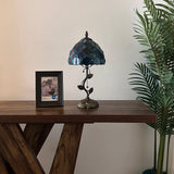 Tiffany Style Table Lamp Blue Stained Glass LED Bulb Included 8"W*8"D*16"H