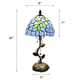 Tiffany Style Table Lamp Blue Stained Glass Green Leaves LED Bulb Included 8"W*8"D*16"H