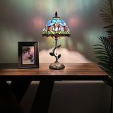 Tiffany Style Table Lamp Blue Stained Glass Purple Tulips LED Bulb Included 8"W*8"D*16"H