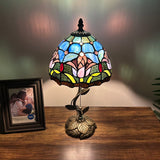 Tiffany Style Table Lamp Blue Stained Glass Purple Tulips LED Bulb Included 8"W*8"D*16"H