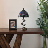 Tiffany Style Table Lamp Blue Stained Glass Purple Tulips LED Bulb Included 8"W*8"D*16"H