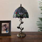 Tiffany Style Table Lamp Blue Stained Glass Purple Tulips LED Bulb Included 8"W*8"D*16"H