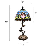 Tiffany Style Table Lamp Blue Stained Glass Purple Tulips LED Bulb Included 8"W*8"D*16"H