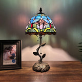Tiffany Style Table Lamp Blue Stained Glass Purple Tulips LED Bulb Included 8"W*8"D*16"H