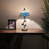 Tiffany Style Table Lamp Blue Stained Glass Dragonfly LED Bulb Included 8"W*8"D*16"H