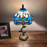 Tiffany Style Table Lamp Blue Stained Glass Dragonfly LED Bulb Included 8"W*8"D*16"H