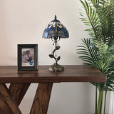 Tiffany Style Table Lamp Blue Stained Glass Dragonfly LED Bulb Included 8"W*8"D*16"H