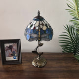 Tiffany Style Table Lamp Blue Stained Glass Dragonfly LED Bulb Included 8"W*8"D*16"H