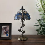Tiffany Style Table Lamp Blue Stained Glass Dragonfly LED Bulb Included 8"W*8"D*16"H