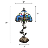 Tiffany Style Table Lamp Blue Stained Glass Dragonfly LED Bulb Included 8"W*8"D*16"H