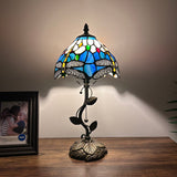 Tiffany Style Table Lamp Blue Stained Glass Dragonfly LED Bulb Included 8"W*8"D*16"H