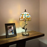 Tiffany Style Table Lamp Pink Stained Glass Baroque Style LED Bulb Included 8"W*8"D*16"H