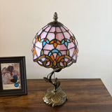 Tiffany Style Table Lamp Pink Stained Glass Baroque Style LED Bulb Included 8"W*8"D*16"H