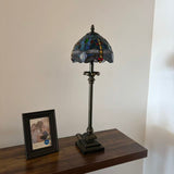 Tiffany Style Table Lamp Blue Stained Glass Dragonfly LED Bulb 8"W*8"D*24"H