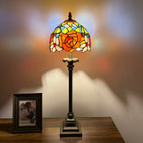 Tiffany Style Table Lamp Red Orange Stained Glass Rose Flowers 8"W*8"D*24"H