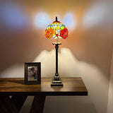 Tiffany Style Table Lamp Red Orange Stained Glass Rose Flowers 8"W*8"D*24"H