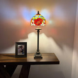 Tiffany Style Table Lamp Red Orange Stained Glass Rose Flowers 8"W*8"D*24"H