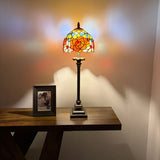 Tiffany Style Table Lamp Red Orange Stained Glass Rose Flowers 8"W*8"D*24"H