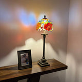 Tiffany Style Table Lamp Red Orange Stained Glass Rose Flowers 8"W*8"D*24"H