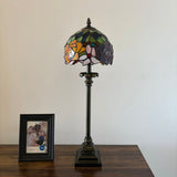 Tiffany Style Table Lamp Red Orange Stained Glass Rose Flowers 8"W*8"D*24"H