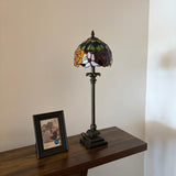 Tiffany Style Table Lamp Red Orange Stained Glass Rose Flowers 8"W*8"D*24"H