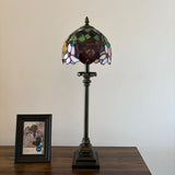 Tiffany Style Table Lamp Red Orange Stained Glass Rose Flowers 8"W*8"D*24"H