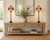 Tiffany Style Table Lamp Red Orange Stained Glass Rose Flowers 8"W*8"D*24"H