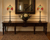 Tiffany Style Table Lamp Red Orange Stained Glass Rose Flowers 8"W*8"D*24"H