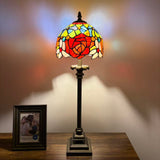 Tiffany Style Table Lamp Red Orange Stained Glass Rose Flowers 8"W*8"D*24"H