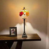Tiffany Style Table Lamp Red Orange Stained Glass Rose Flowers 8"W*8"D*24"H