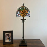 Tiffany Style Table Lamp Red Orange Stained Glass Rose Flowers 8"W*8"D*24"H