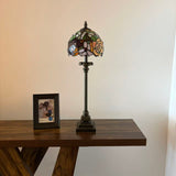 Tiffany Style Table Lamp Red Orange Stained Glass Rose Flowers 8"W*8"D*24"H
