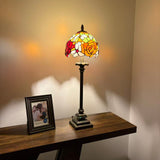 Tiffany Style Table Lamp Red Orange Stained Glass Rose Flowers 8"W*8"D*24"H