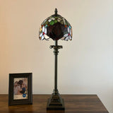 Tiffany Style Table Lamp Red Orange Stained Glass Rose Flowers 8"W*8"D*24"H