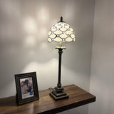 Tiffany Style Table Lamp White Stained Glass Crystal Beans LED Bulb 8"W*8"D*24"H
