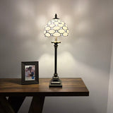 Tiffany Style Table Lamp White Stained Glass Crystal Beans LED Bulb 8"W*8"D*24"H
