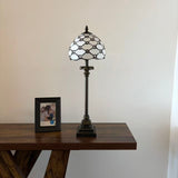 Tiffany Style Table Lamp White Stained Glass Crystal Beans LED Bulb 8"W*8"D*24"H